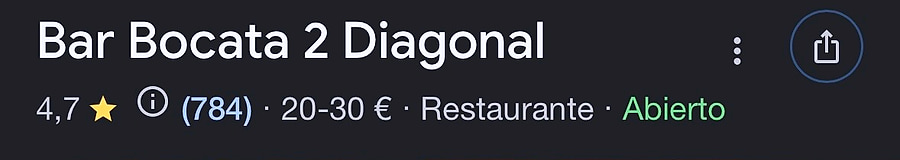 Bar Bocata en Google: 784 reseñas