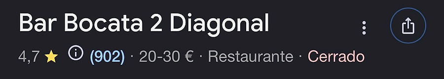 Bar Bocata en Google: 902 reseñas